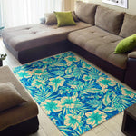 Blue Blossom Tropical Pattern Print Area Rug GearFrost