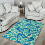 Blue Blossom Tropical Pattern Print Area Rug GearFrost