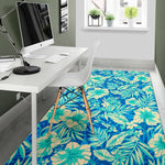 Blue Blossom Tropical Pattern Print Area Rug GearFrost