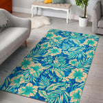 Blue Blossom Tropical Pattern Print Area Rug GearFrost