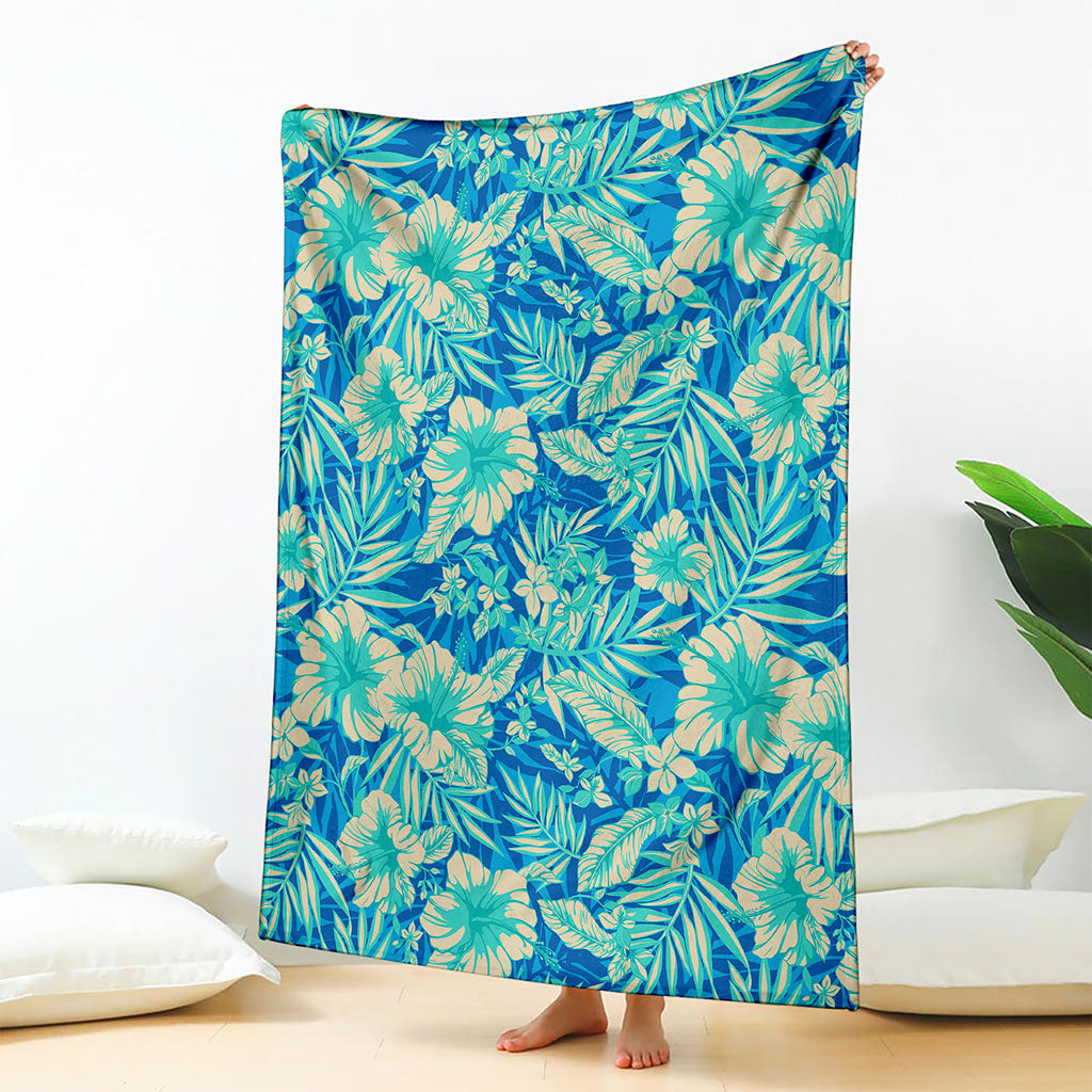 Blue Blossom Tropical Pattern Print Blanket