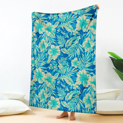 Blue Blossom Tropical Pattern Print Blanket