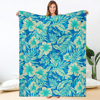Blue Blossom Tropical Pattern Print Blanket