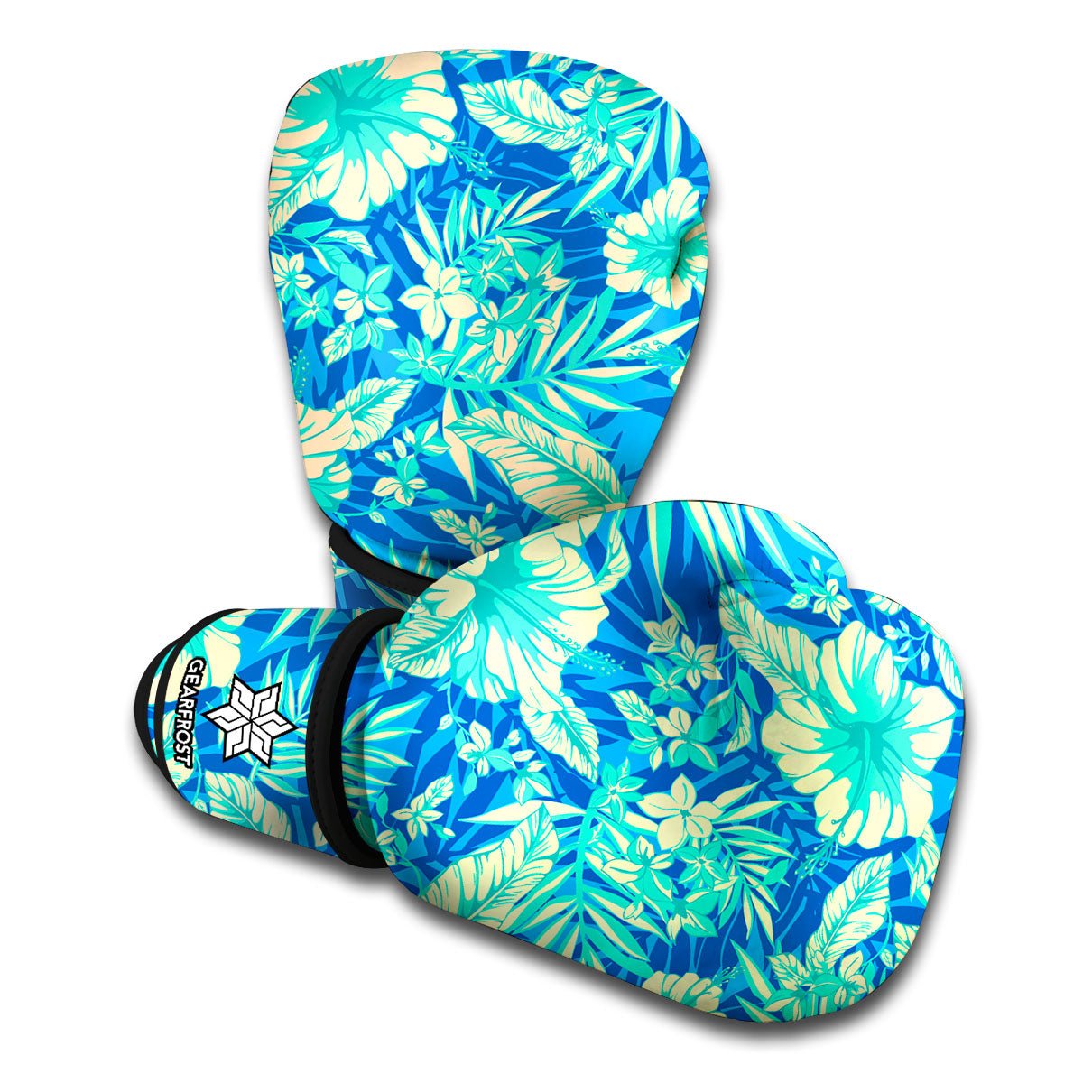 Blue Blossom Tropical Pattern Print Boxing Gloves