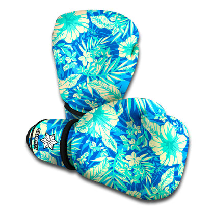 Blue Blossom Tropical Pattern Print Boxing Gloves