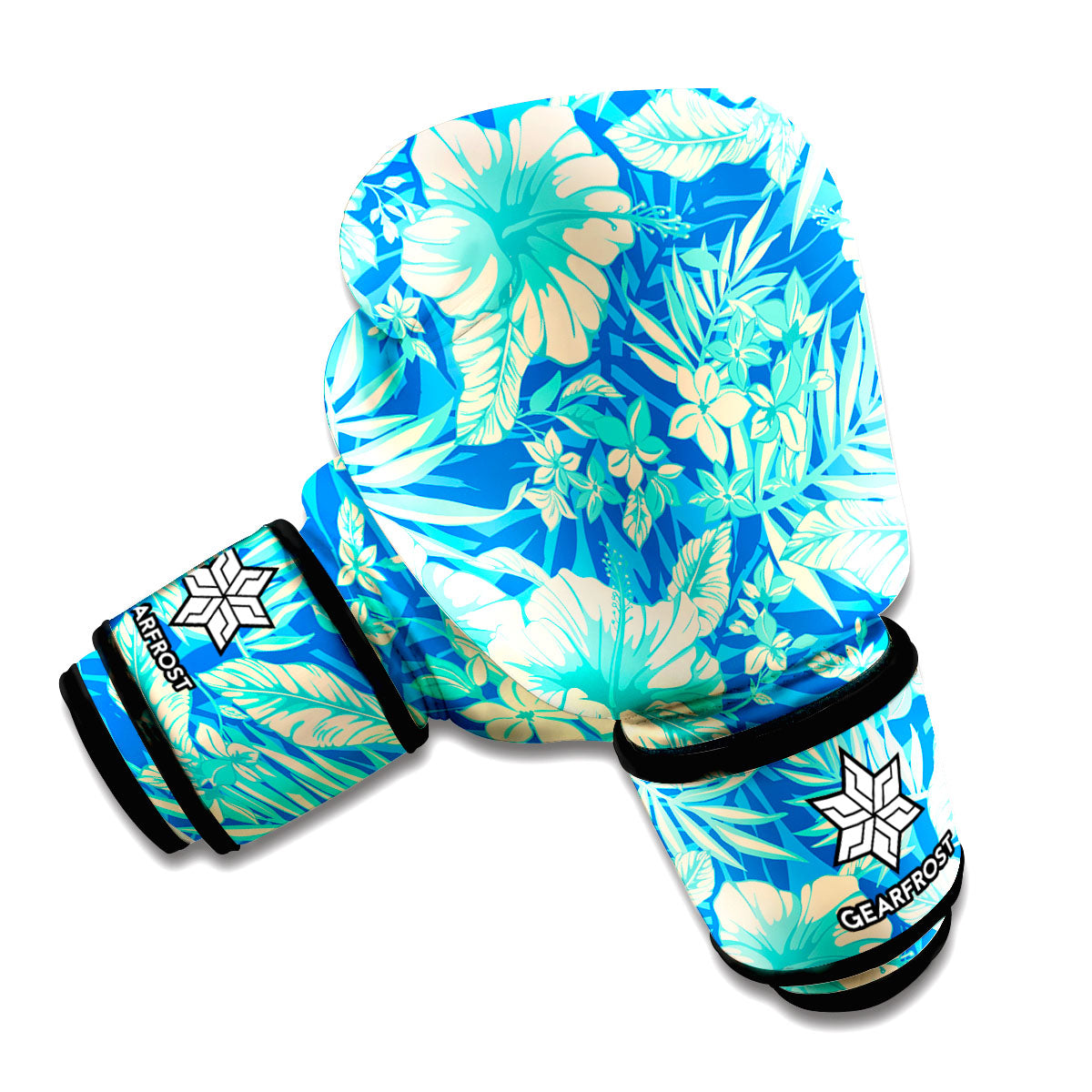 Blue Blossom Tropical Pattern Print Boxing Gloves