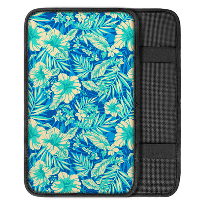 Blue Blossom Tropical Pattern Print Car Center Console Cover