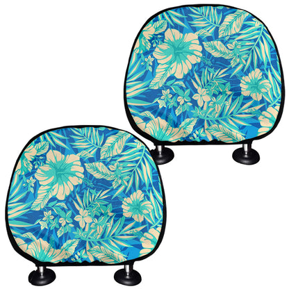 Blue Blossom Tropical Pattern Print Car Headrest Covers