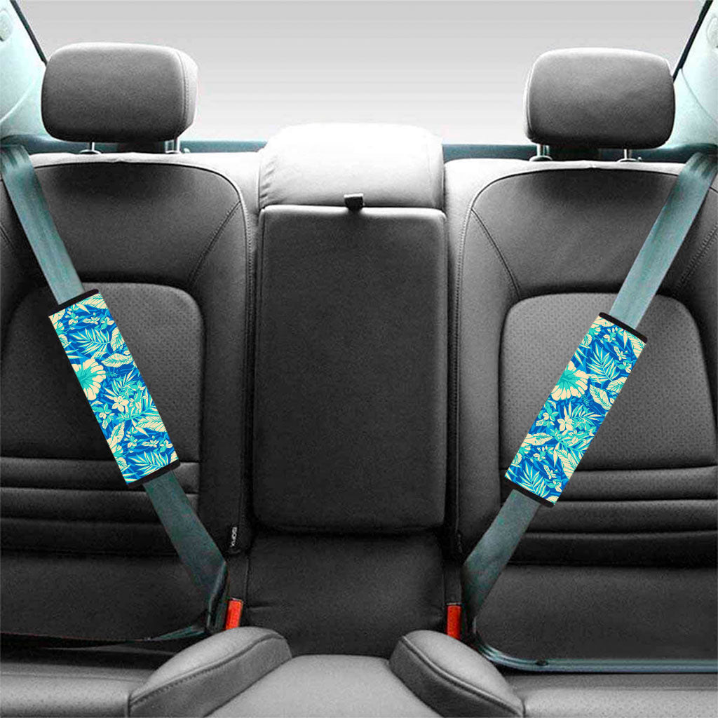 Blue Blossom Tropical Pattern Print Car Seat Belt Covers
