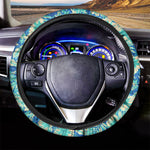 Blue Blossom Tropical Pattern Print Car Steering Wheel Cover