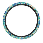 Blue Blossom Tropical Pattern Print Car Steering Wheel Cover