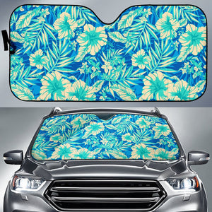 Blue Blossom Tropical Pattern Print Car Sun Shade GearFrost