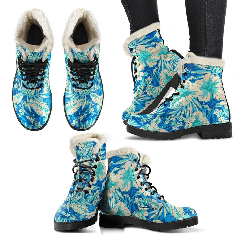 Blue Blossom Tropical Pattern Print Comfy Boots GearFrost