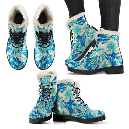 Blue Blossom Tropical Pattern Print Comfy Boots GearFrost
