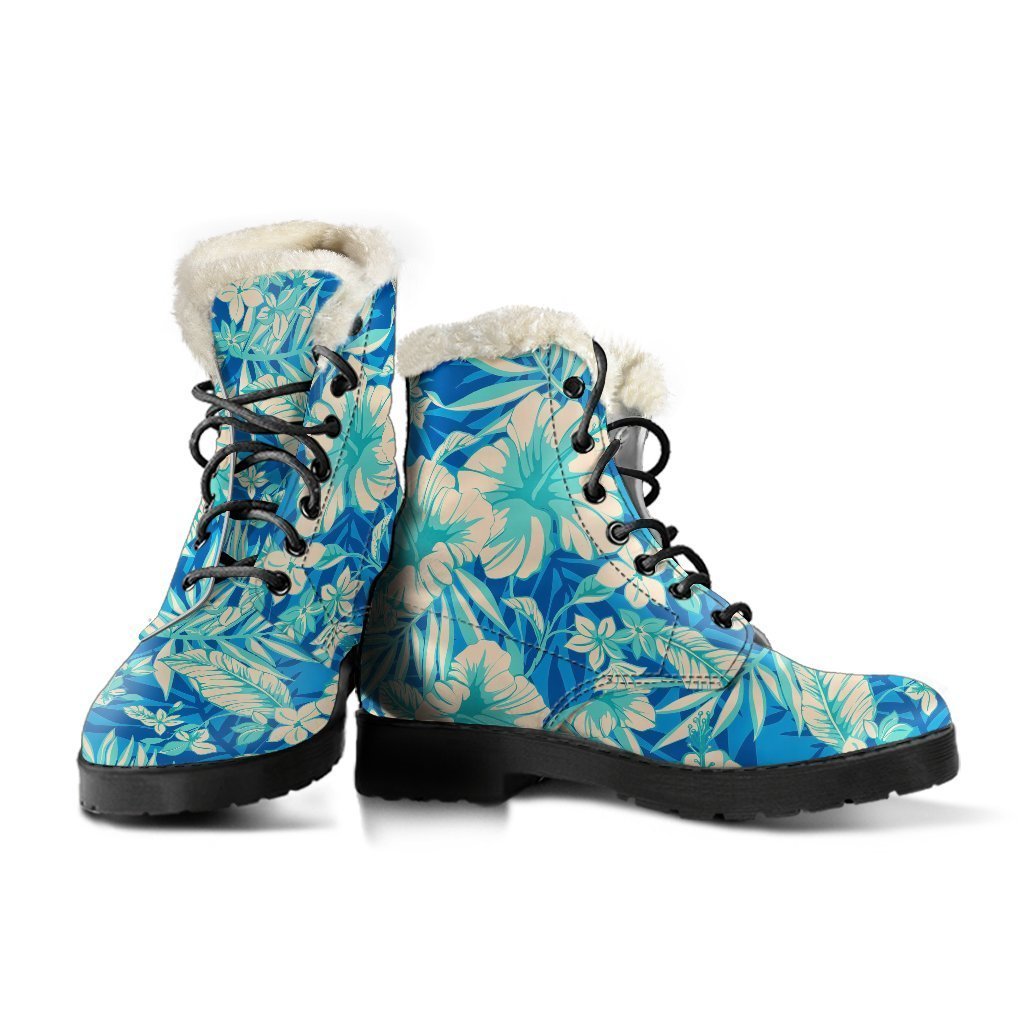 Blue Blossom Tropical Pattern Print Comfy Boots GearFrost