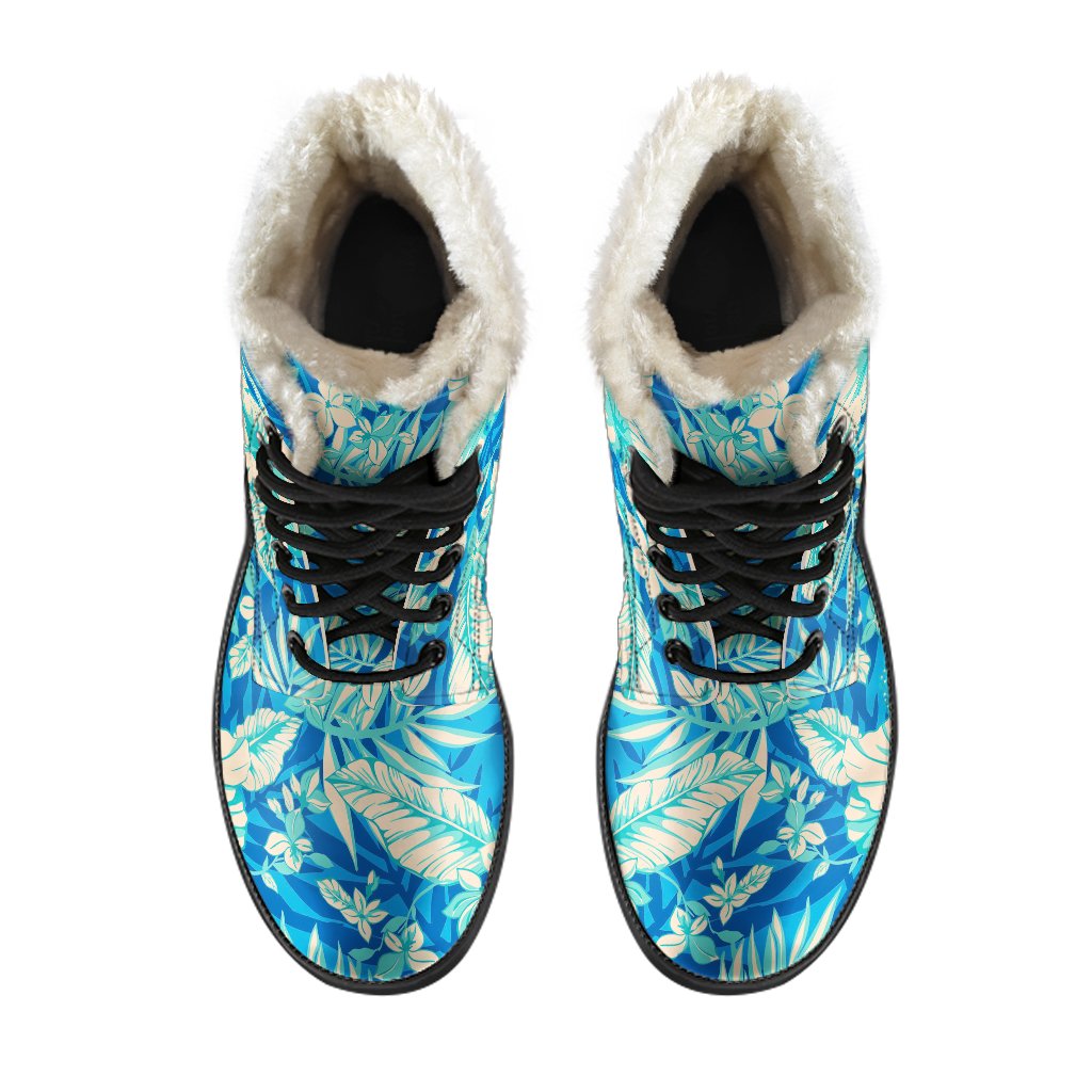 Blue Blossom Tropical Pattern Print Comfy Boots GearFrost