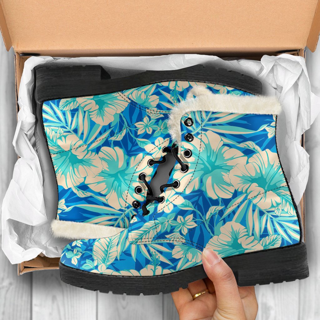 Blue Blossom Tropical Pattern Print Comfy Boots GearFrost