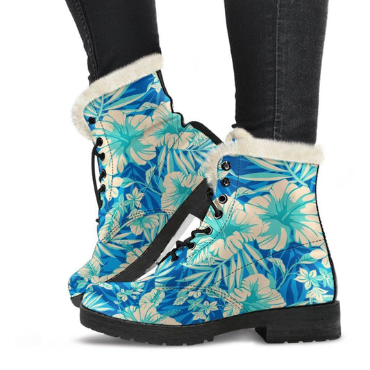 Blue Blossom Tropical Pattern Print Comfy Boots GearFrost