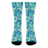 Blue Blossom Tropical Pattern Print Crew Socks