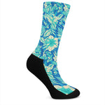 Blue Blossom Tropical Pattern Print Crew Socks