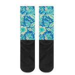 Blue Blossom Tropical Pattern Print Crew Socks