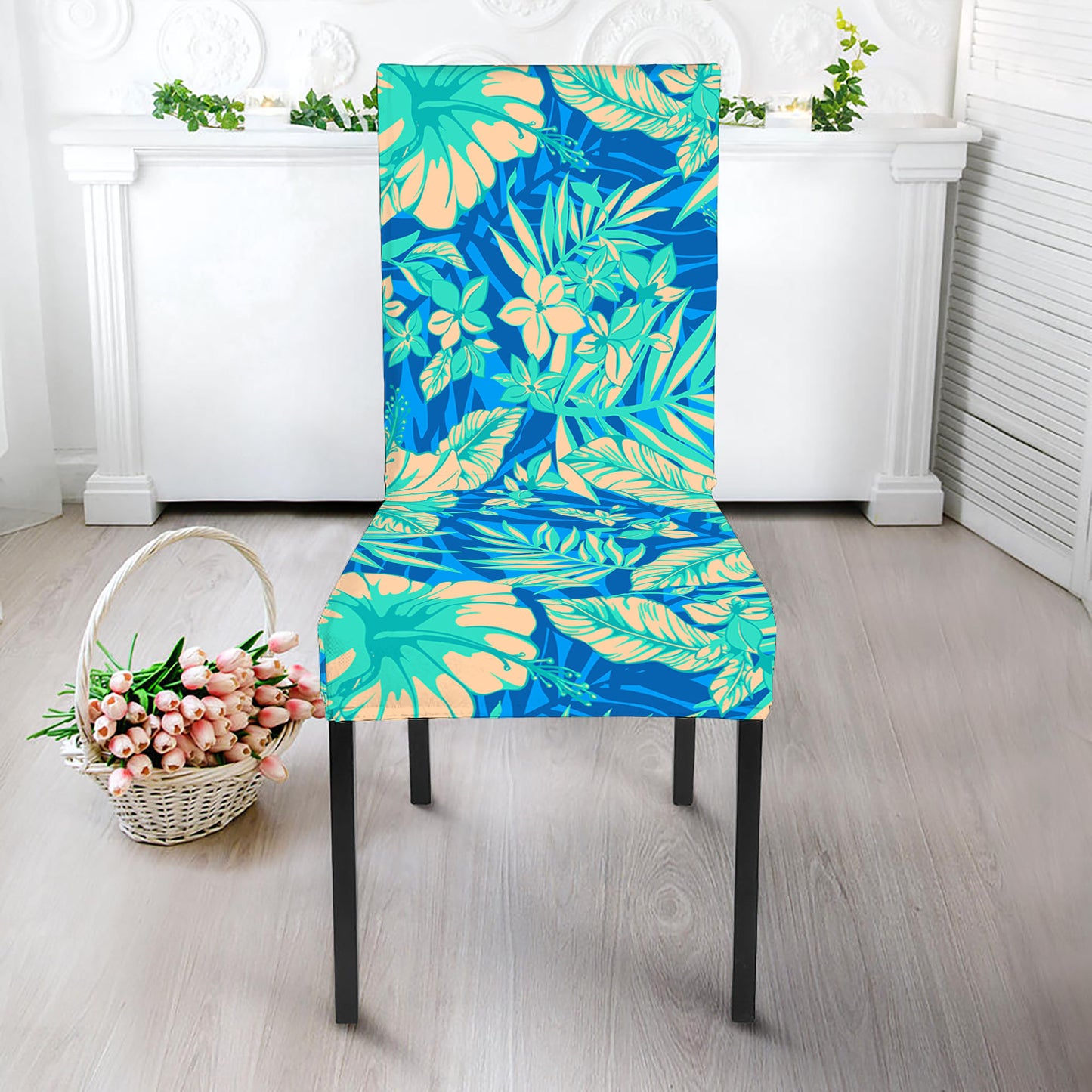 Blue Blossom Tropical Pattern Print Dining Chair Slipcover