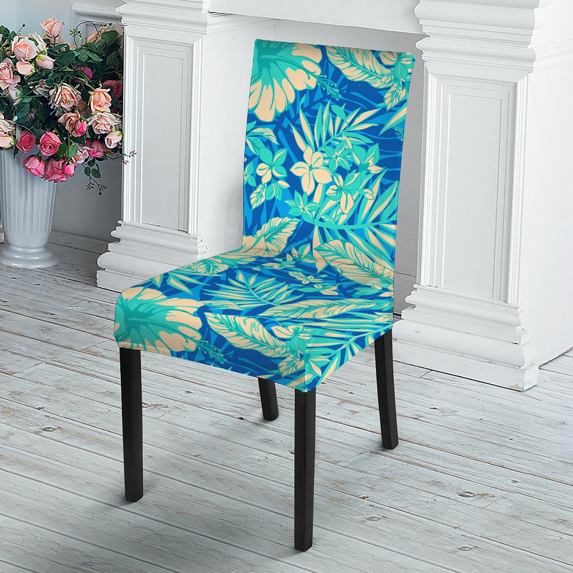 Blue Blossom Tropical Pattern Print Dining Chair Slipcover