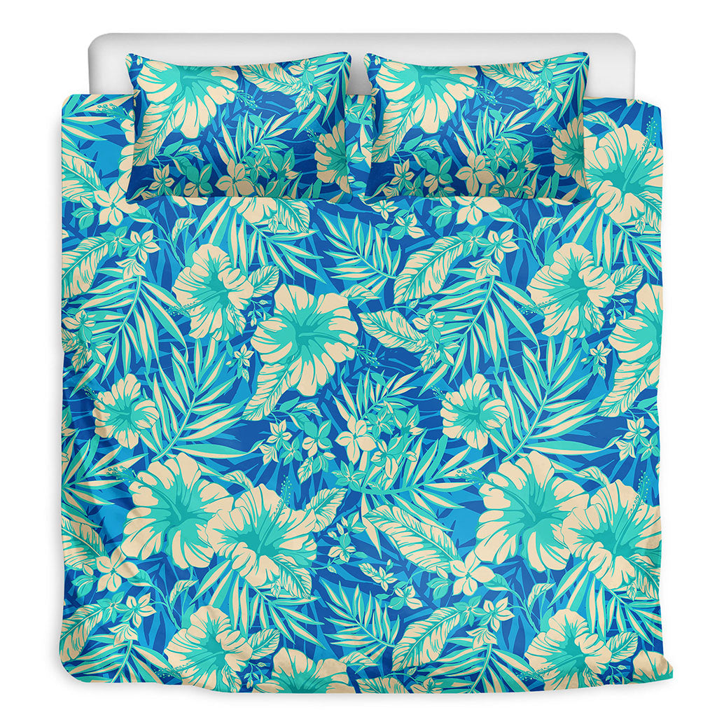 Blue Blossom Tropical Pattern Print Duvet Cover Bedding Set