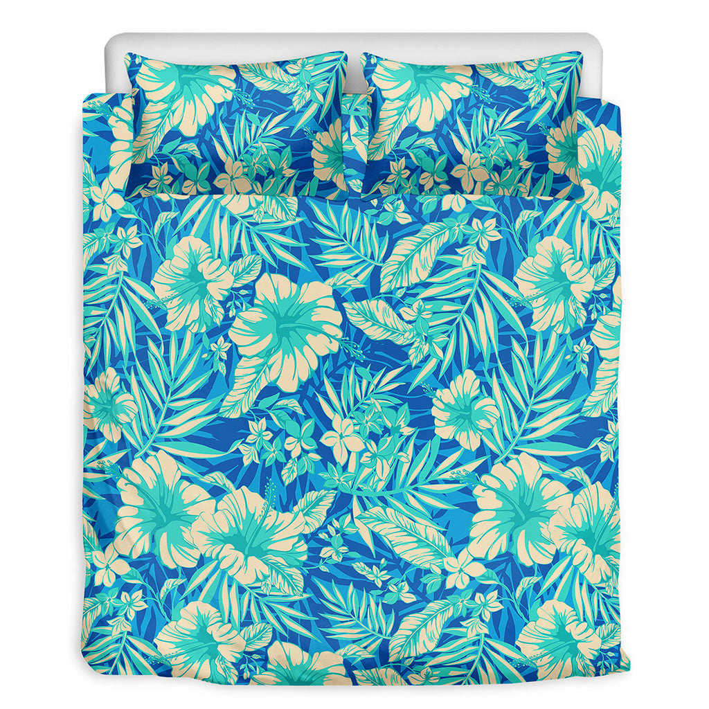 Blue Blossom Tropical Pattern Print Duvet Cover Bedding Set