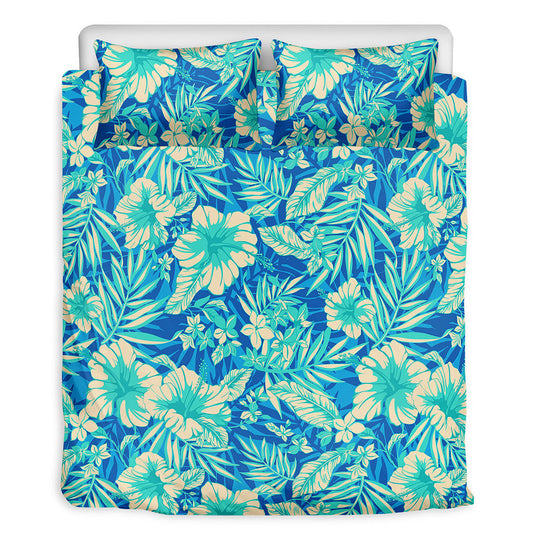 Blue Blossom Tropical Pattern Print Duvet Cover Bedding Set