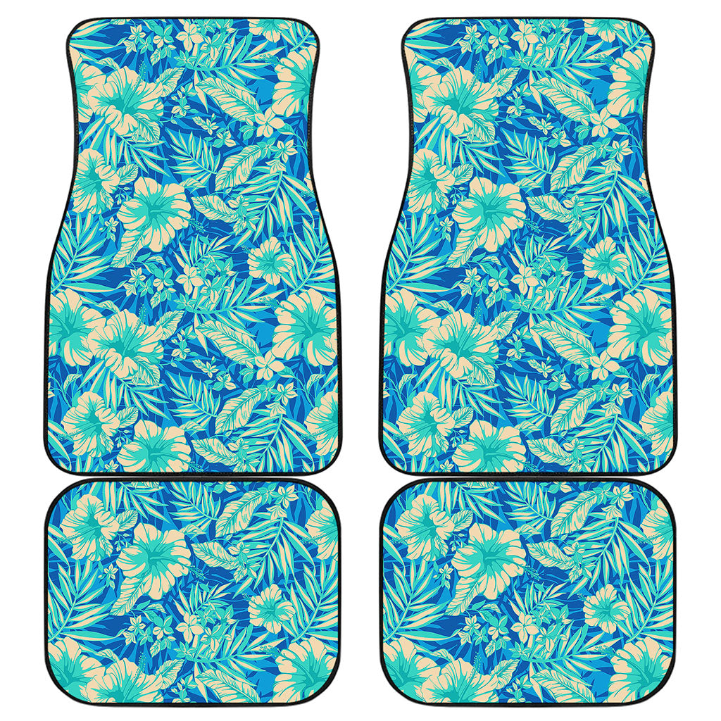 Blue Blossom Tropical Pattern Print Front and Back Car Floor Mats