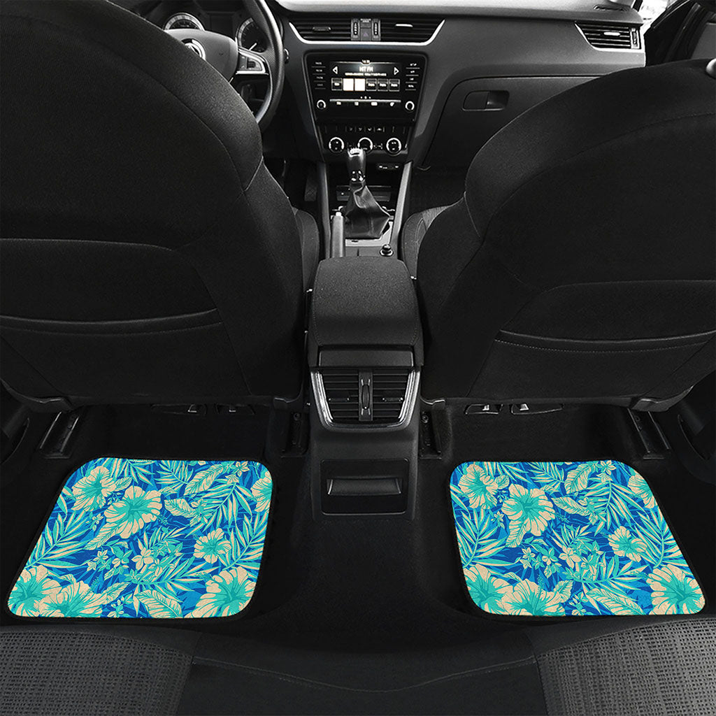 Blue Blossom Tropical Pattern Print Front and Back Car Floor Mats