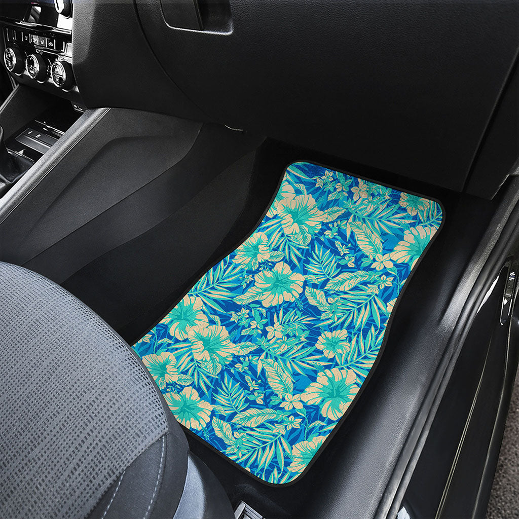 Blue Blossom Tropical Pattern Print Front and Back Car Floor Mats