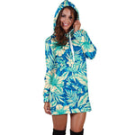 Blue Blossom Tropical Pattern Print Hoodie Dress GearFrost
