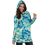 Blue Blossom Tropical Pattern Print Hoodie Dress GearFrost