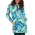Blue Blossom Tropical Pattern Print Pullover Hoodie Dress