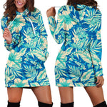 Blue Blossom Tropical Pattern Print Hoodie Dress GearFrost