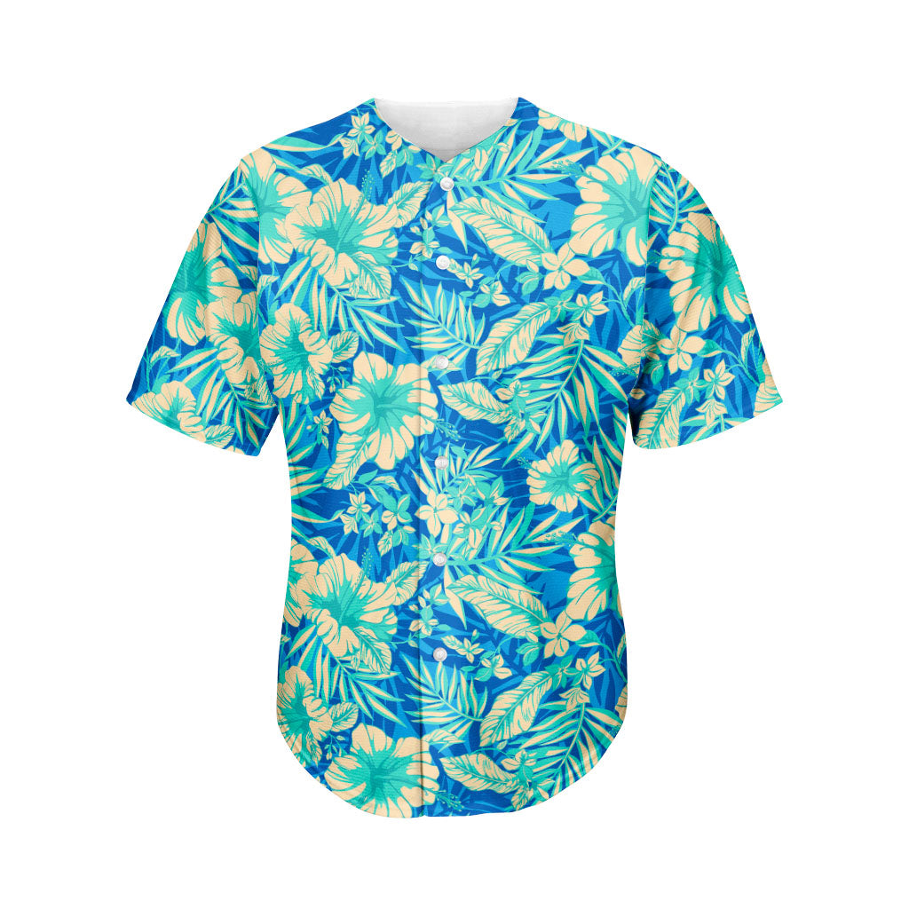 Blue Blossom Tropical Pattern Print Men's Baseball Jersey