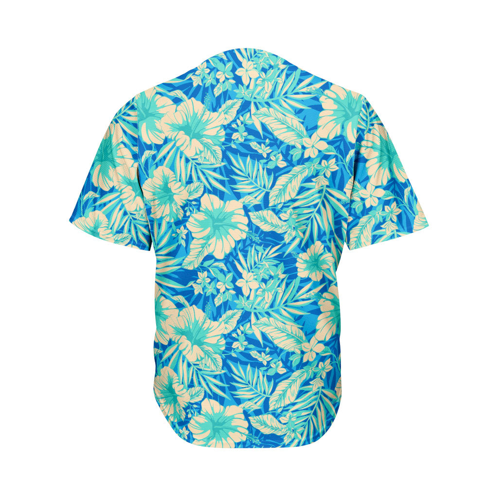 Blue Blossom Tropical Pattern Print Men's Baseball Jersey