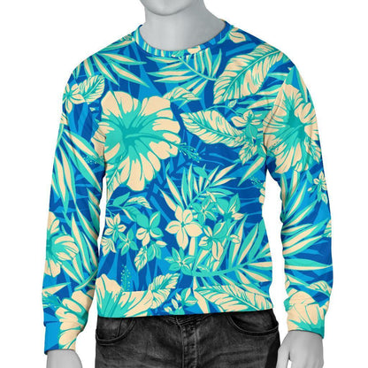 Blue Blossom Tropical Pattern Print Men's Crewneck Sweatshirt GearFrost