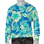 Blue Blossom Tropical Pattern Print Men's Crewneck Sweatshirt GearFrost