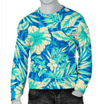 Blue Blossom Tropical Pattern Print Men's Crewneck Sweatshirt GearFrost