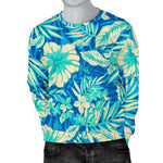Blue Blossom Tropical Pattern Print Men's Crewneck Sweatshirt GearFrost