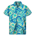 Blue Blossom Tropical Pattern Print Men's Short Sleeve Shirt