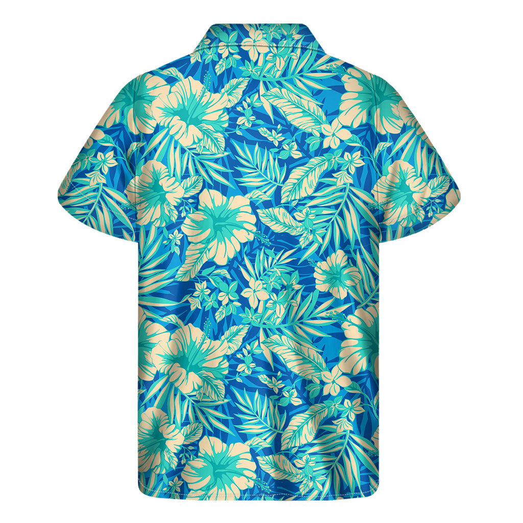 Blue Blossom Tropical Pattern Print Men's Short Sleeve Shirt