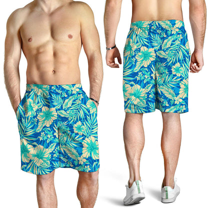 Blue Blossom Tropical Pattern Print Men's Shorts