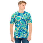 Blue Blossom Tropical Pattern Print Men's T-Shirt
