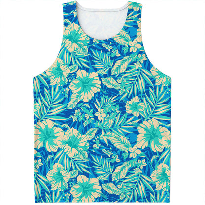 Blue Blossom Tropical Pattern Print Men's Tank Top