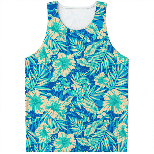 Blue Blossom Tropical Pattern Print Men's Tank Top
