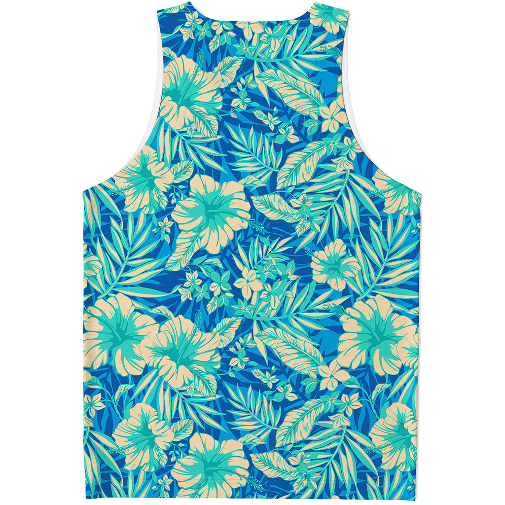 Blue Blossom Tropical Pattern Print Men's Tank Top